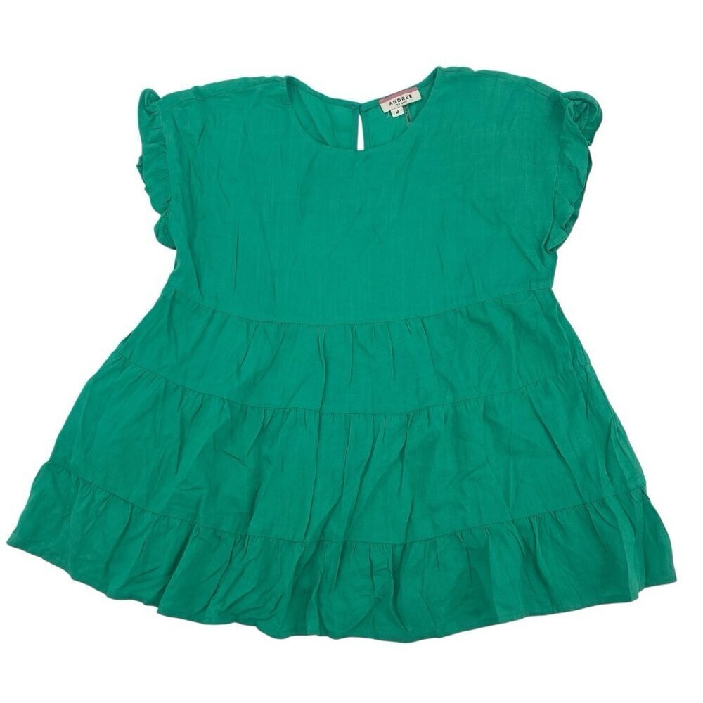 Entro Women’s Size M Emerald Green Block Me Out Tiered Ruffle Top Rayon
